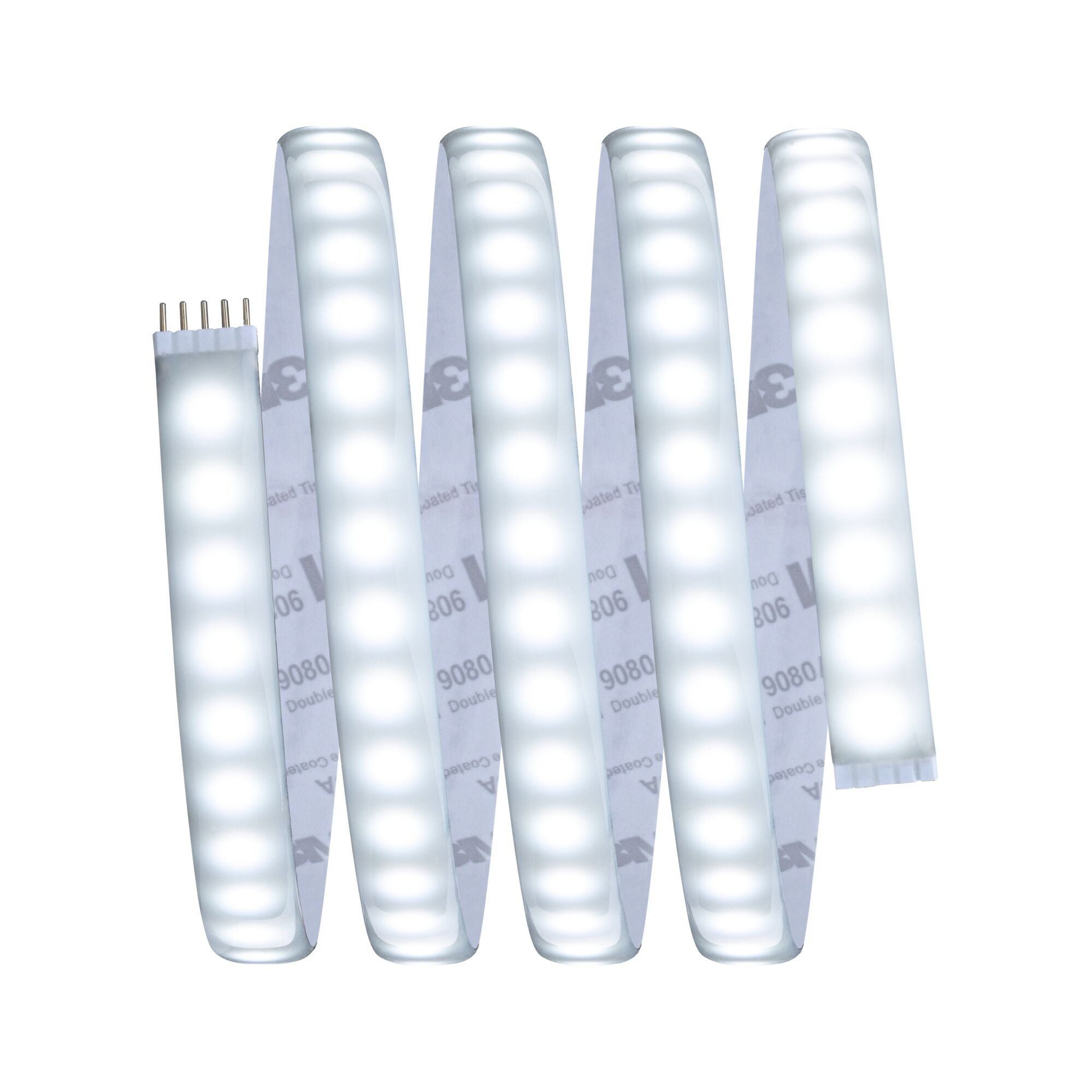 Flexibler LED-Lichtstreifen mit weißen LEDs und 5-poligem Stecker für vielseitige Beleuchtungslösungen
