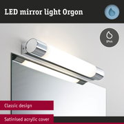 LED mirror light Orgon with satinised acrylic cover and classic chrome design for bathroom lighting