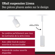 Spot sur rail URail Lirena blanc en métal avec design cannelé et câble réglable pour éclairage