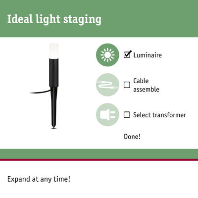 Black LED outdoor stake light with white diffuser for garden lighting and ideal light staging