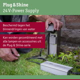 24V Plug & Shine metalen voeding in zilver voor waterdichte buitenverlichting
