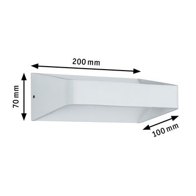 White aluminum wall light 200x70x100 mm with modern design for indoor lighting