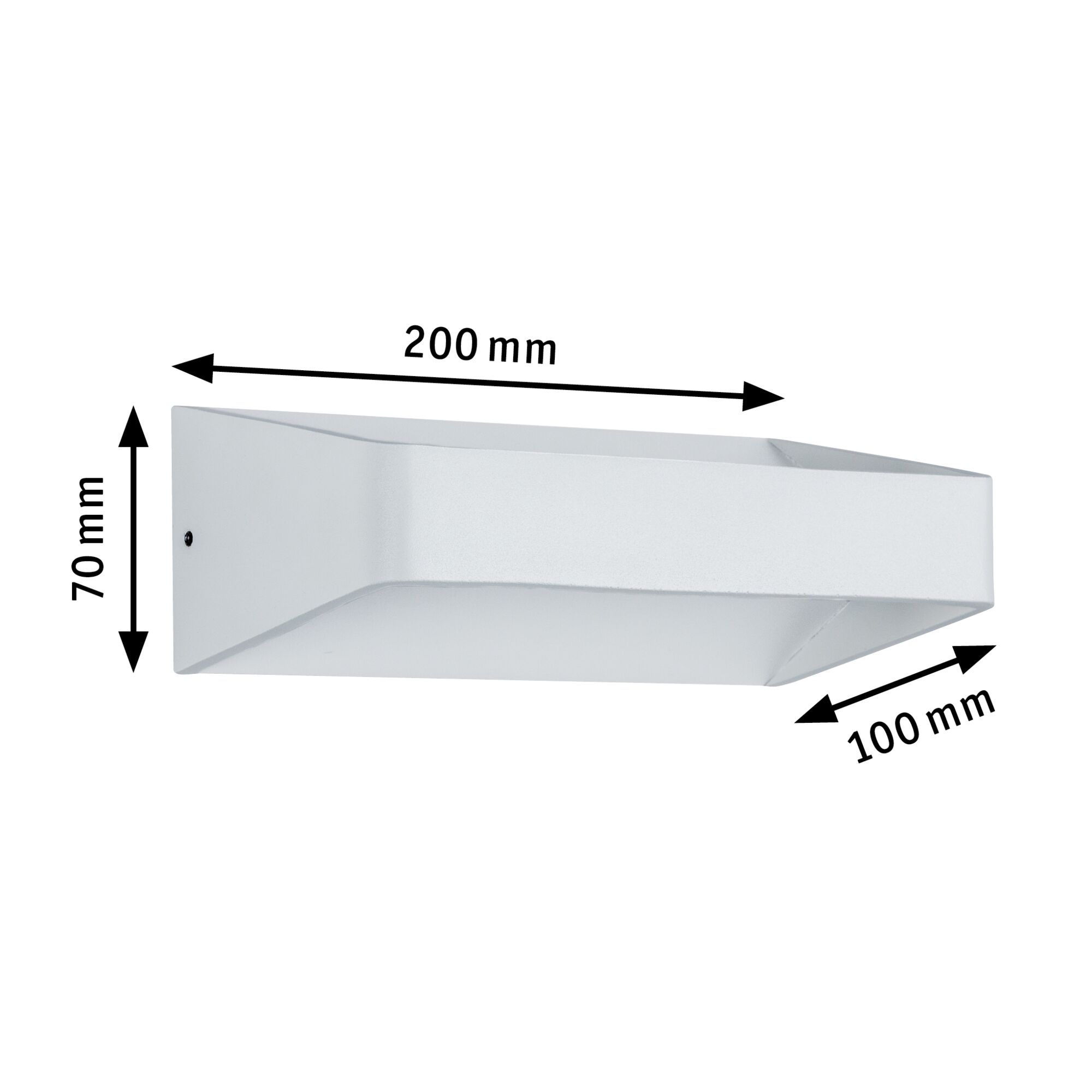 White aluminum wall light 200x70x100 mm with modern design for indoor lighting