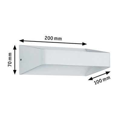 White aluminum wall light 200x70x100 mm with modern design for indoor lighting