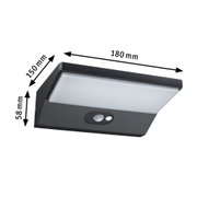 Black LED wall light with motion sensor measuring 180x150x58 mm for outdoor lighting solutions