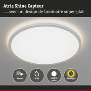 Plafonnier Atria Shine avec capteur, blanc, IP44, lumière blanc neutre avec rétroéclairage