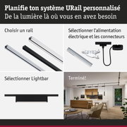 Système de rail URail noir et blanc avec barres lumineuses et alimentation pour solutions d'éclairage personnalisées