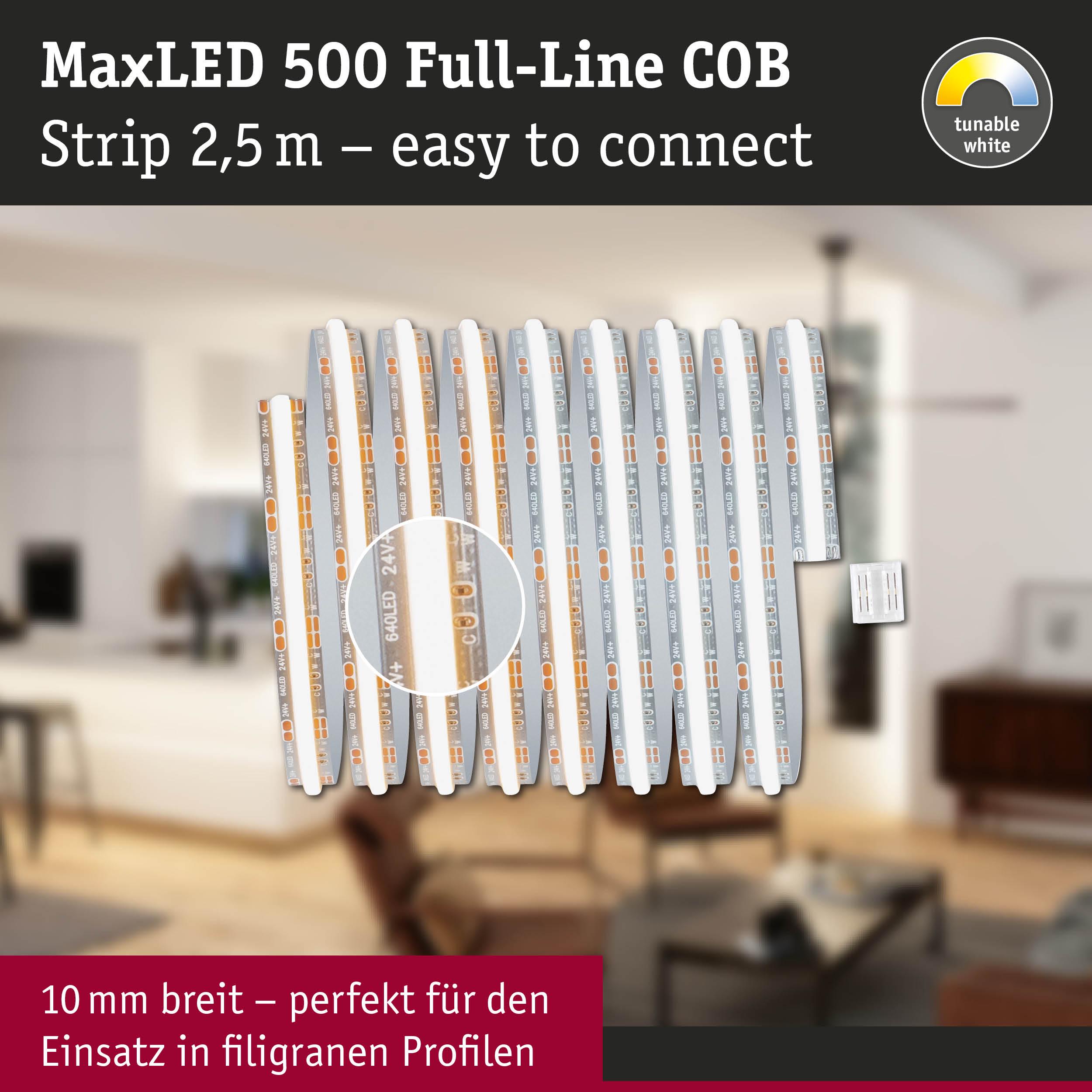 MaxLED 500 Full-Line COB LED-Streifen 2,5 m breit 10 mm, einfach zu verbinden, dimmbares Weißlicht