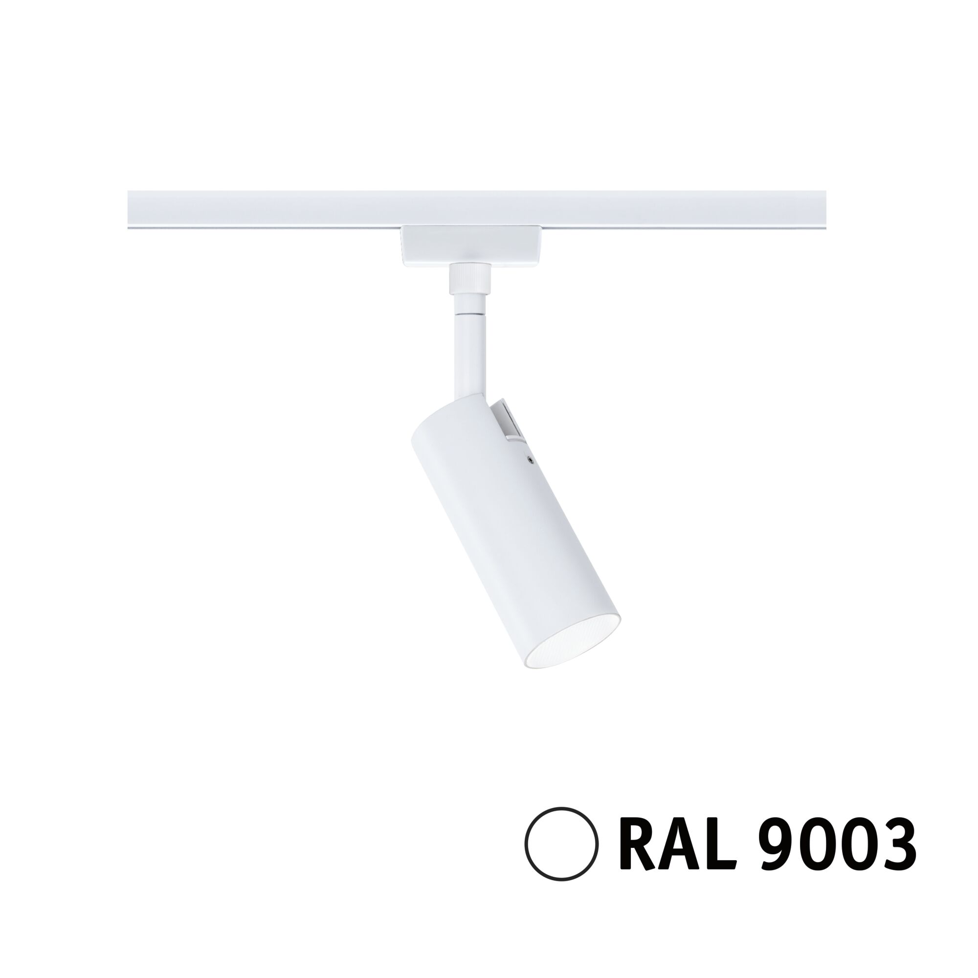 White metal LED spotlight in RAL 9003 for track systems, modern accent lighting fixture