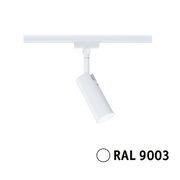 Weißer LED-Strahler aus Metall in RAL 9003 für Schienensysteme, moderner Spot für Akzentbeleuchtung