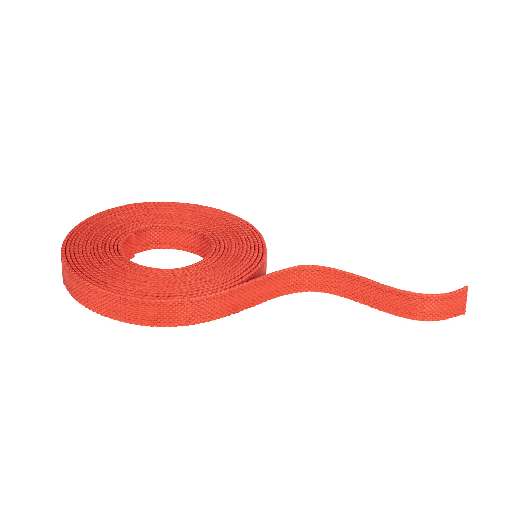Ruban textile rouge en matériau résistant, idéal pour fixation et décoration en bricolage.
