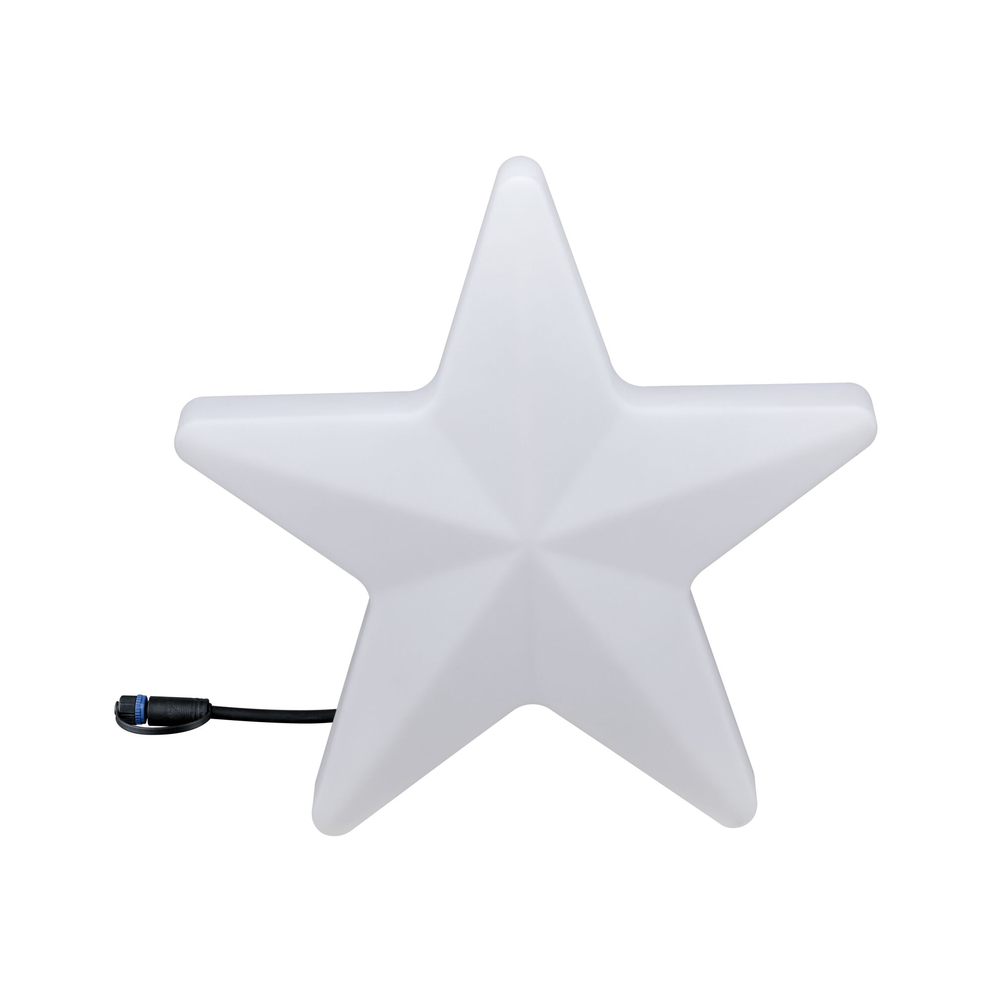 White plastic star with cable connector, decorative LED light for indoor and outdoor use