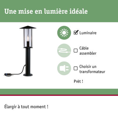 Luminaire extérieur noir avec verre transparent et ampoule visible, éclairage de jardin économe en énergie