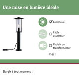 Luminaire extérieur noir avec verre transparent et ampoule visible, éclairage de jardin économe en énergie