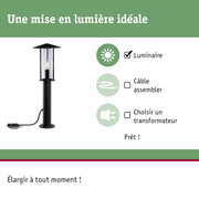 Lampadaire extérieur noir avec verre transparent et ampoule visible, éclairage de jardin résistant