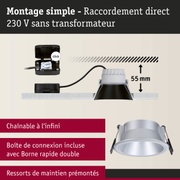 Spot encastré argenté de 55 mm de profondeur avec raccordement direct 230 V sans transformateur