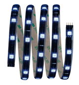 Flexible LED strip with white LEDs on black tape for decorative lighting and DIY applications