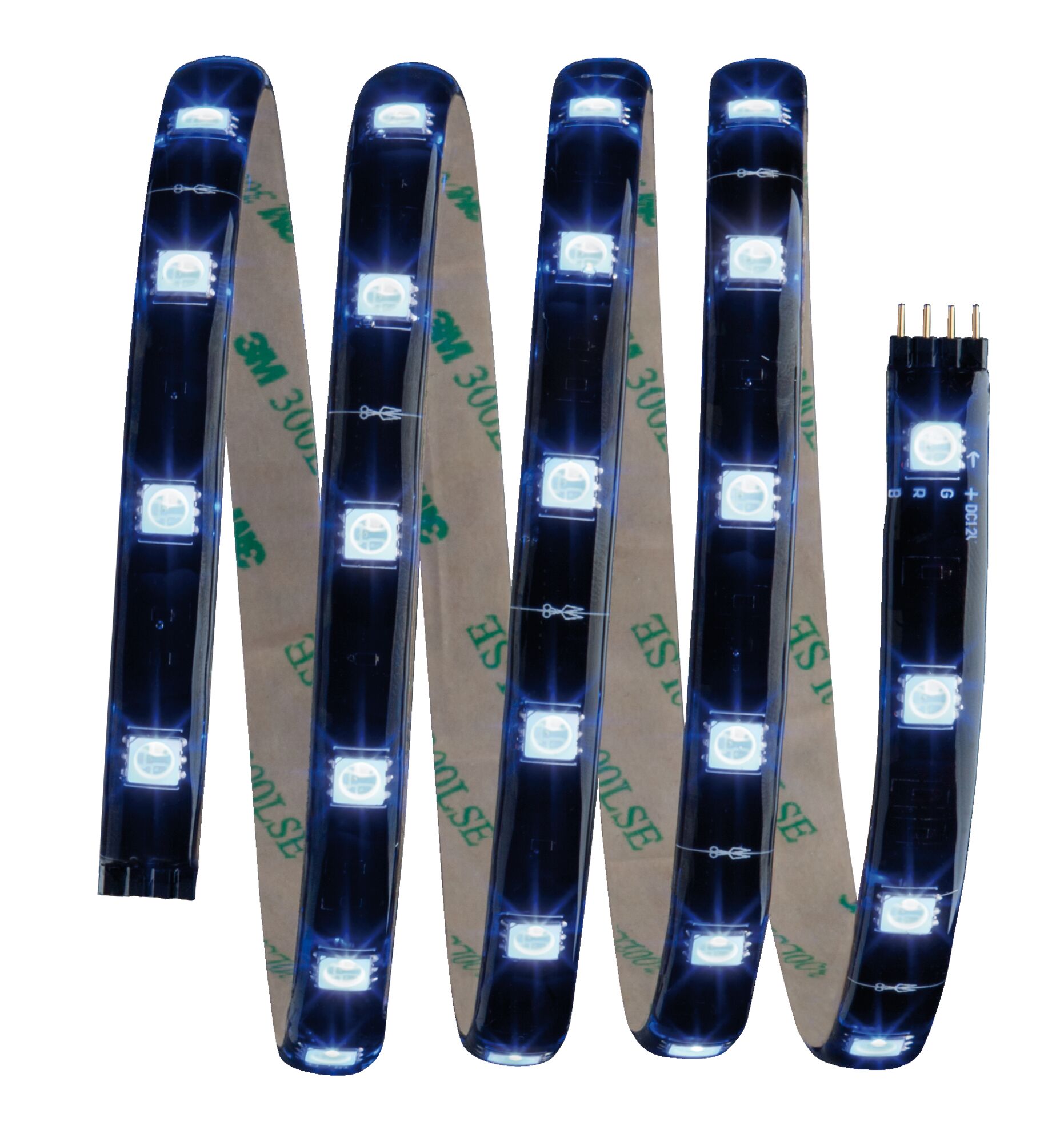 Flexible LED-Lichtleiste mit weißen LEDs auf schwarzem Band für dekorative Beleuchtung und DIY-Projekte