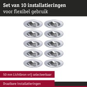 Set van 10 witte, draaibare inbouwframes voor flexibele LED-verlichting met 50 mm lichtbron