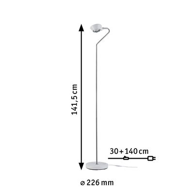 Witte metalen vloerlamp met verstelbare kop, 141,5 cm hoge LED staande lamp met snoer.