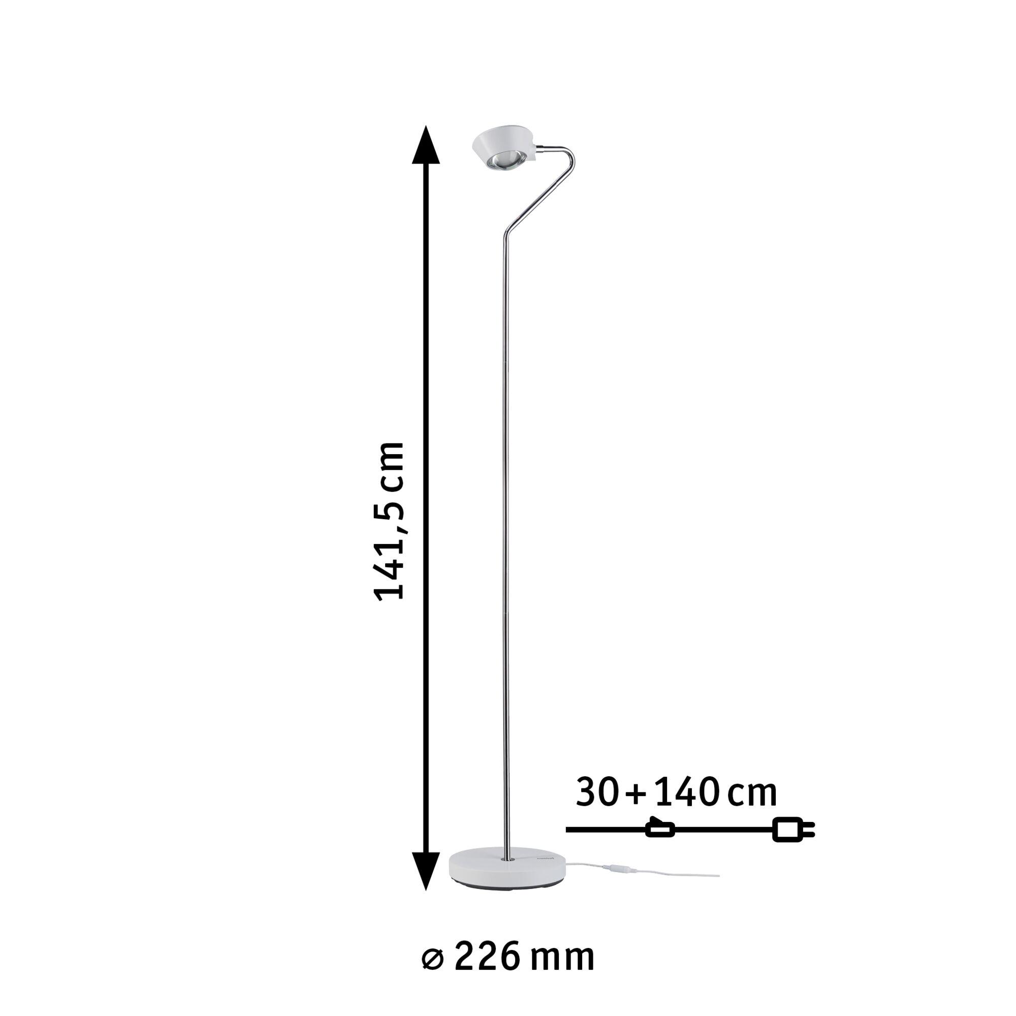 Weiße Stehleuchte aus Metall mit verstellbarem Kopf und 141,5 cm Höhe, LED Stehlampe mit Kabel.