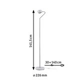 White metal floor lamp with adjustable head, 141.5 cm tall LED standing light with power cable