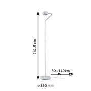 Lampadaire blanc avec tige chromée et base ronde, hauteur 141,5 cm, diamètre 226 mm