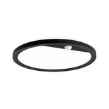 Ronde LED-plafondlamp met zwart metalen frame en ingebouwde bewegingssensor voor energiezuinige verlichting