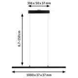 Schwarze LED-Pendelleuchte aus Metall mit verstellbarer Höhe 6,7-150 cm und 100 cm Länge