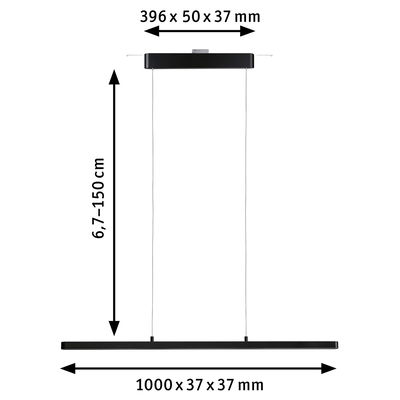 Schwarze LED-Pendelleuchte aus Metall mit verstellbarer Höhe 6,7-150 cm und 100 cm Länge