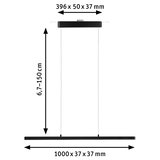 Schwarze LED-Pendelleuchte aus Metall mit verstellbarer Höhe 6,7-150 cm und 100 cm Länge