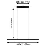 Zwarte LED-hanglamp met verstelbare lengte 120-150 cm en afmetingen 1000x37x37 mm voor moderne verlichting