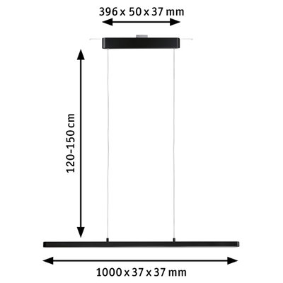 Zwarte LED-hanglamp met verstelbare lengte 120-150 cm en afmetingen 1000x37x37 mm voor moderne verlichting