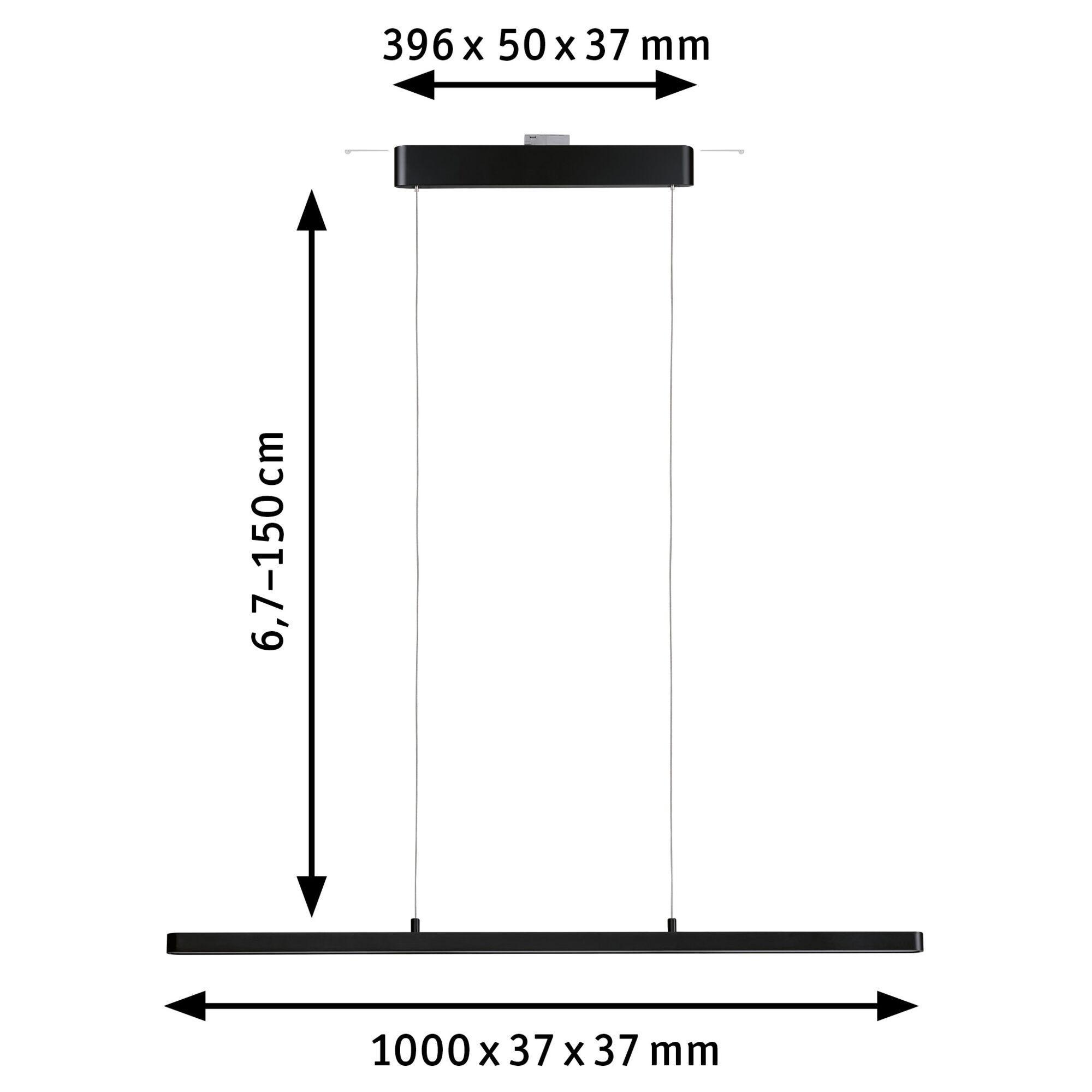Black LED pendant light with adjustable height 67-150 cm and dimensions 1000x37x37 mm