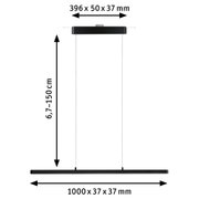 Schwarze LED-Pendelleuchte mit verstellbarer Höhe 67-150 cm und Maßen 1000x37x37 mm