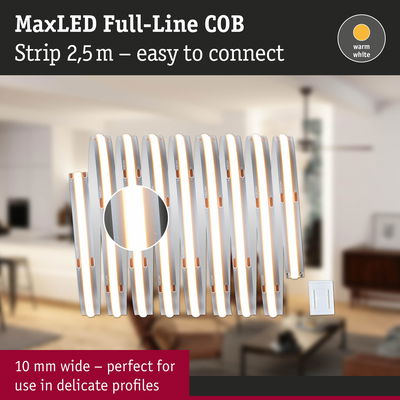 MaxLED Full-Line COB LED strip 2.5 m warm white, 10 mm wide ideal for delicate profiles lighting