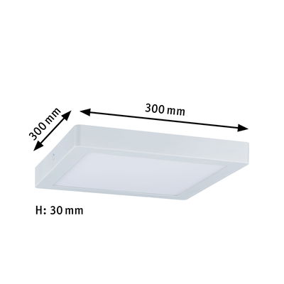 Firkantet hvid LED-loftlampe i plastik, 300x300 mm, fladt design med 30 mm højde