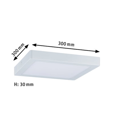 Square white LED ceiling light made of plastic, 300x300 mm, flat design with 30 mm height