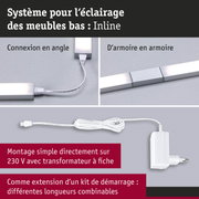 Système d'éclairage LED blanc pour meubles avec transformateur à fiche et connexions flexibles