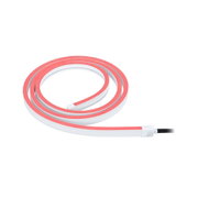 Flexibler LED-Lichtstreifen in Weiß mit rotem Leuchtband für dekorative Beleuchtung und Lichtdesign.