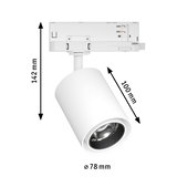 Weißer LED-Strahler aus Metall mit 78 mm Durchmesser und 142 mm Höhe für Schienensysteme