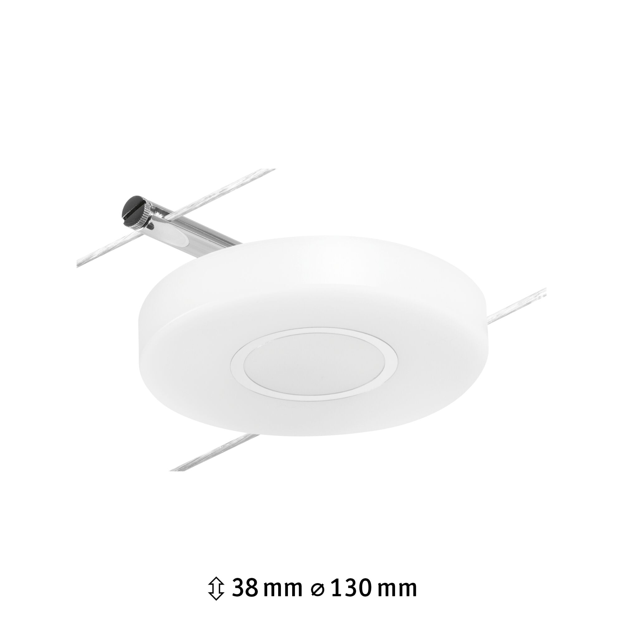 White LED cable spotlight made of plastic with chrome mount, energy-saving lighting for modern interiors
