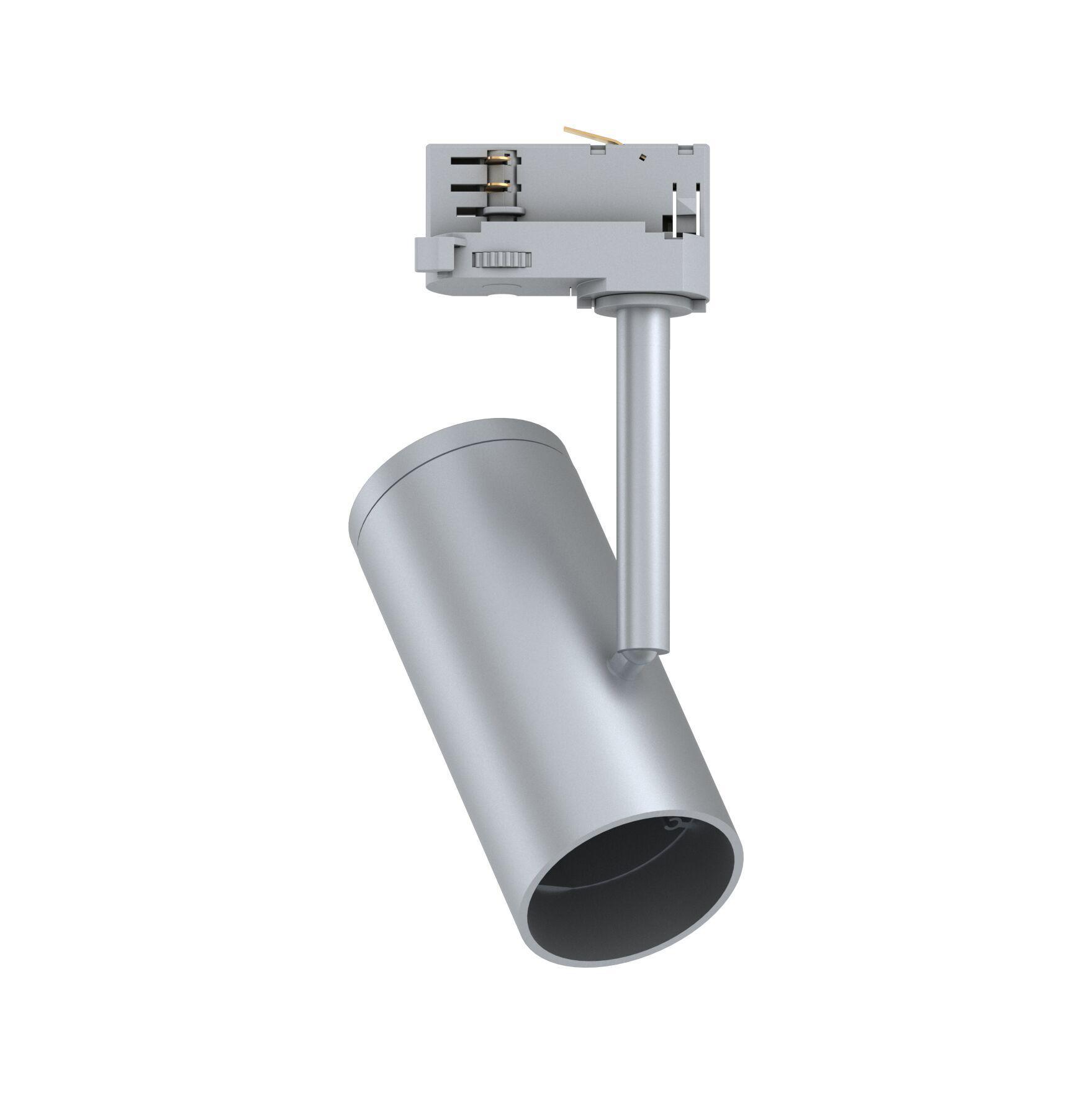 Modern silver metal LED spotlight with adjustable head for flexible lighting solutions