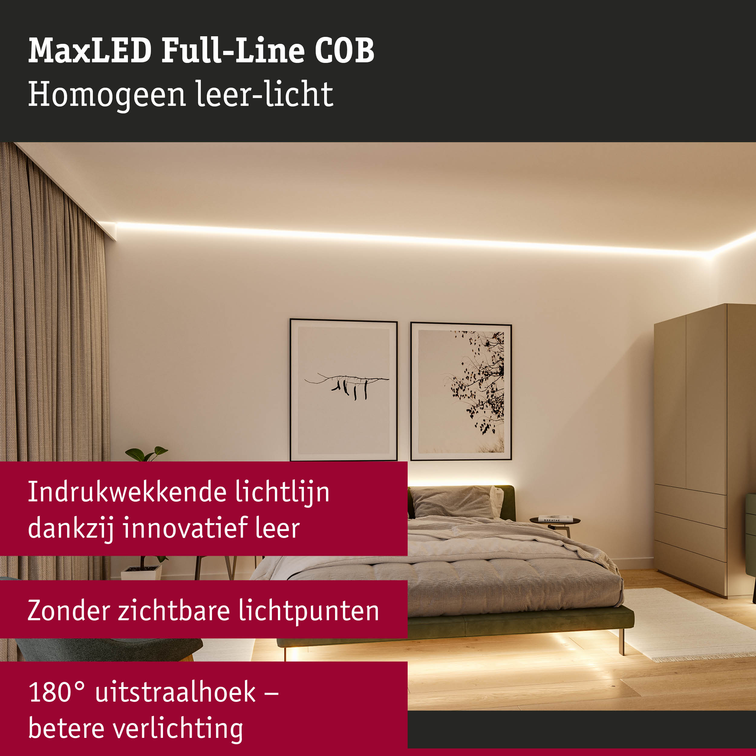 MaxLED Full-Line COB LED-lichtlijn in warm wit voor moderne woonverlichting zonder zichtbare lichtpunten