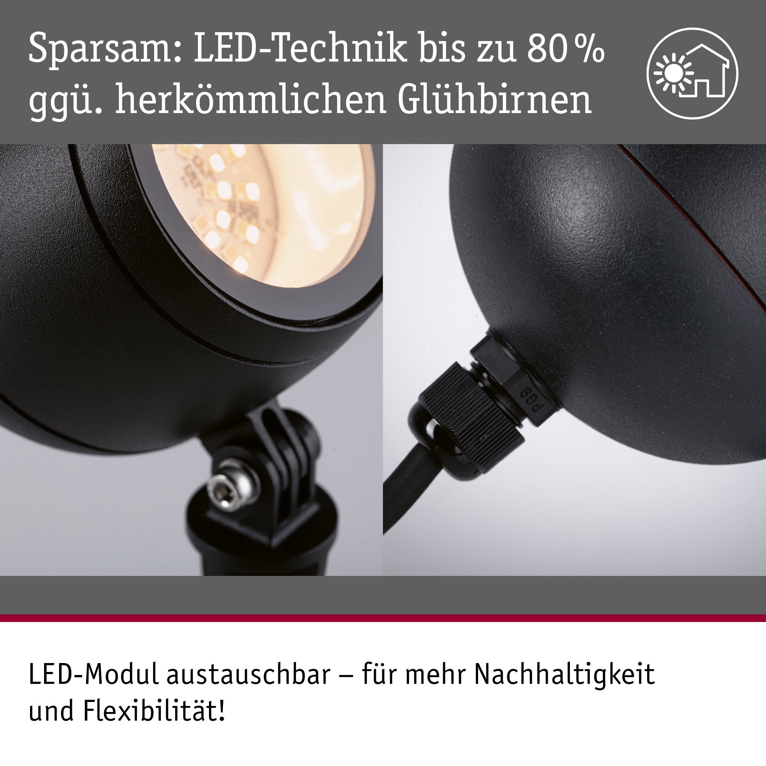 Schwarze LED-Außenleuchte mit austauschbarem Modul für nachhaltige und flexible Beleuchtung