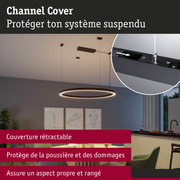 Suspension LED ronde noire moderne avec couverture rétractable protégeant de la poussière et des dommages