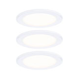 Three white round LED recessed lights made of plastic for energy-efficient room lighting
