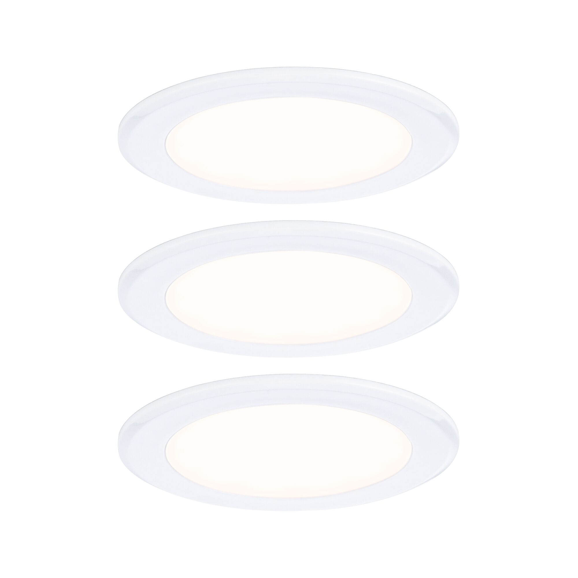 LED Möbeleinbauleuchten 3er-Set rund 65mm 3x2,5W 3x180lm 230/12V 3000K Weiß Drei weiße LED-Einbaustrahler mit rundem Design aus Kunststoff für energiesparende Raumbeleuchtung