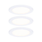 Tre hvide runde LED-indbygningslamper i plastik til energieeffektiv rumlys