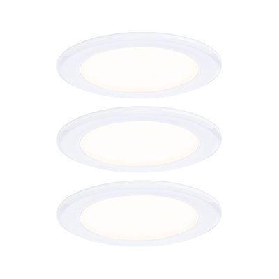 Tre hvide runde LED-indbygningslamper i plastik til energieeffektiv rumlys